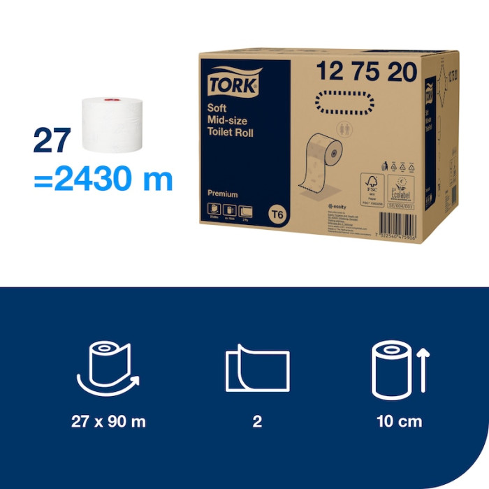 Туалетний папір Tork Premium Soft midi рулонний 2 шари 90 м